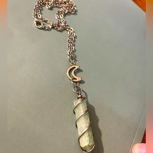 Green aventurine wire wrapped moon pendant